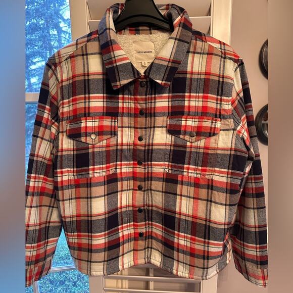 Lucky Brand XL Sherpa Lined Navy Plaid Shacket Shirt Jacket Flannel NWT - Picture 1 of 8